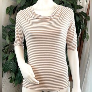 THE LIMITED DRAPE NECK STRIPED ELBOW SLEEVE TOP